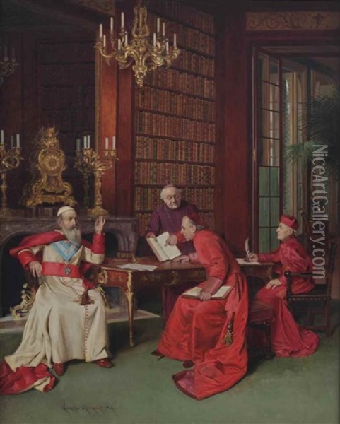 A Russian Patriarch Visiting Cardinals Oil Painting - Georges Croegaert