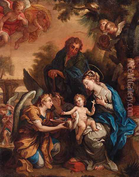 The Holy Family with Angels presenting the Instruments of the Passion Oil Painting - Giulio Cesare Procaccini