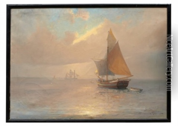 Skuta Till Havs Oil Painting - Ludvig Otto Richarde