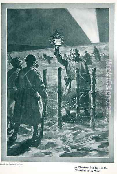 The Christmas Day Truce of 1914, from The Year 1915: a Record of Notable Achievements and Events, 1915 Oil Painting - Villiers, Frederic