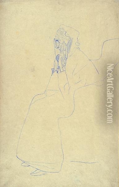 Seated Old Woman In Profile Facing Left Oil Painting - Gustav Klimt
