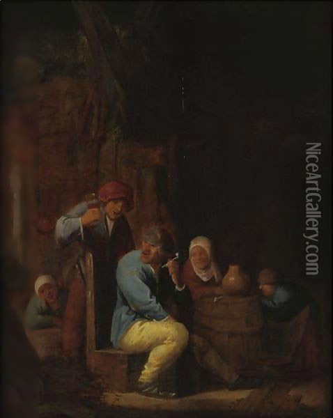 Peasants Drinking And Smoking In A Tavern Oil Painting - Isaack Jansz. van Ostade