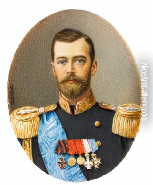 A Miniature Portrait Of Emperor Nicholas Ii Oil Painting - Johannes Zehngraf