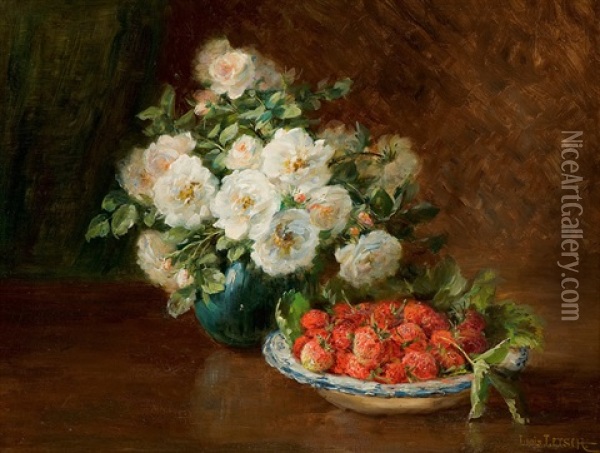 Still Life With Strawberries And Roses Oil Painting - Louis Letsch