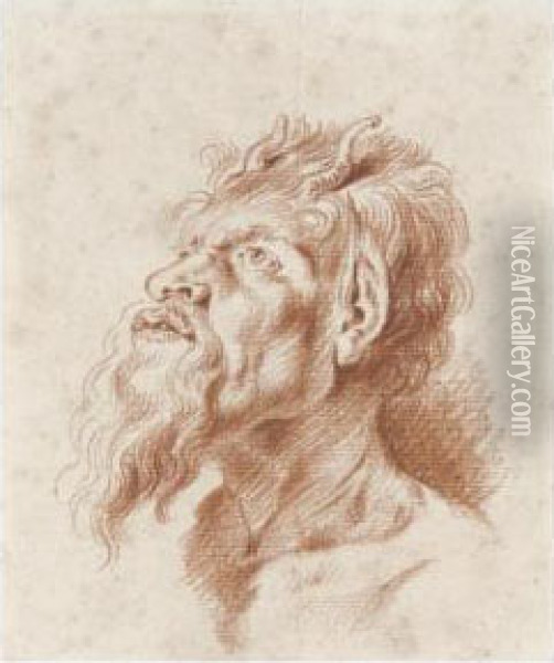 Head Of A Satyr, After Rubens Oil Painting - Watteau, Jean Antoine