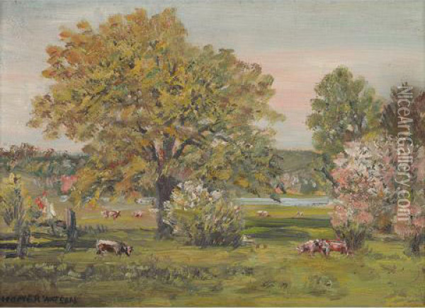 Elm Trees And Blossoms, Grand River, Near Doon Oil Painting - Homer Ransford Watson