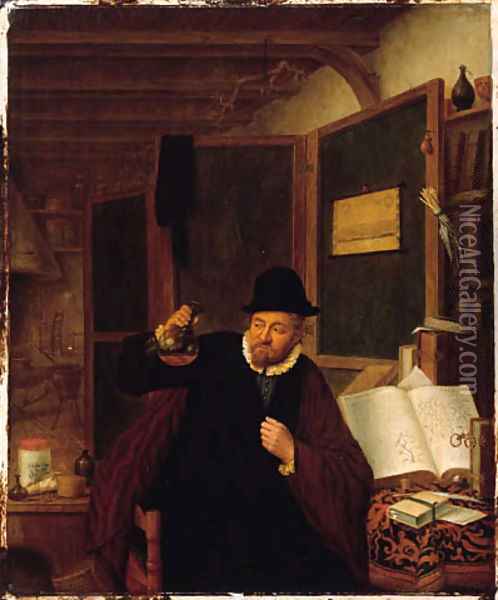 A piskijker in his study Oil Painting - Adriaen Jansz. Van Ostade