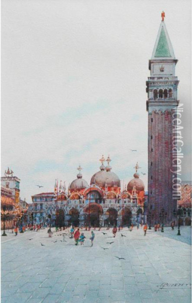 Views Of St. Marks Basiclica, Venice Oil Painting - H. Biondetti