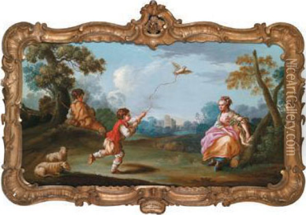 Bambino E Madre Che Giocano Con Un Uccello Oil Painting - Johan Jacob Sorg