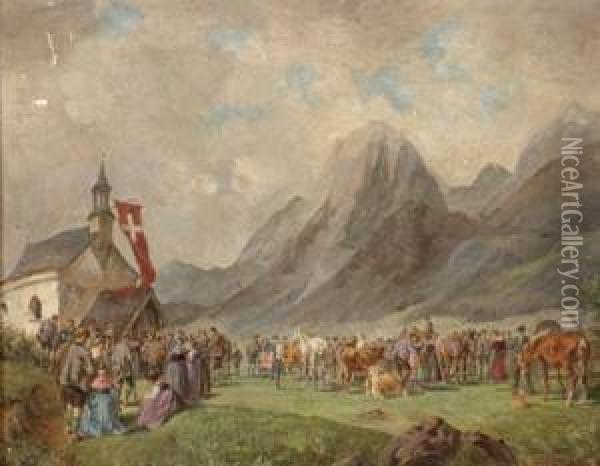 Bergmesse Auf Einer Schweizer Hochalm Oil Painting - Ludwig Muller-Cornelius