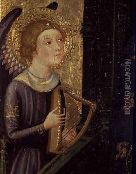 Angel playing a Harp Oil Painting - Pere Serra