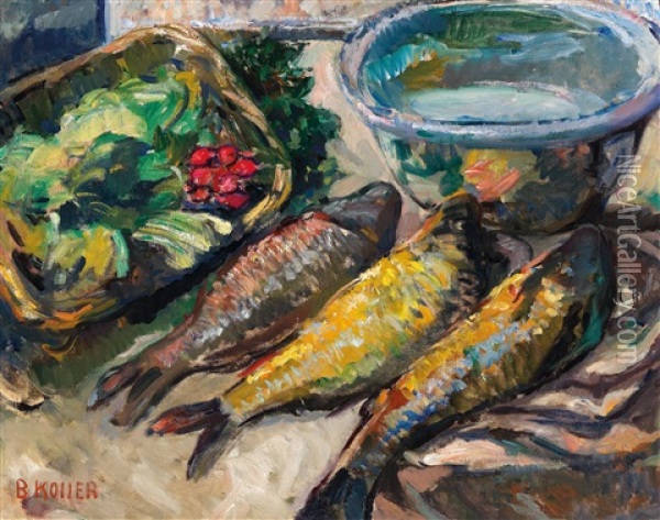 Still Life With Three Fish Oil Painting - Broncia Koller-Pinell