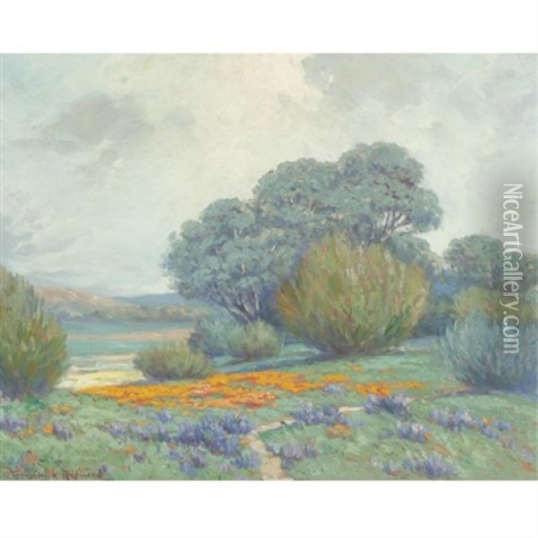 California Meadow Oaks Oil Painting - Granville S. Redmond
