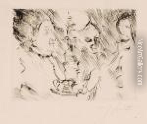 Drei Personen Am Tisch Bei Lampenschein. 1924 Oil Painting - Lovis (Franz Heinrich Louis) Corinth