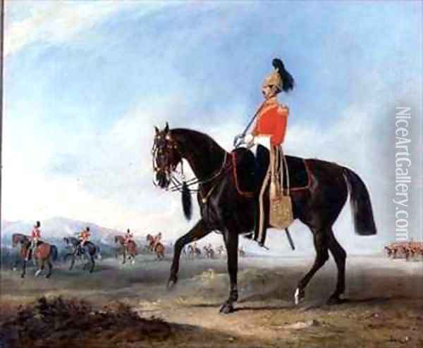 Portrait of an Officer of the 3rd Dragoon Guards with Other Members of the Regiment Beyond Oil Painting - John Snr Ferneley