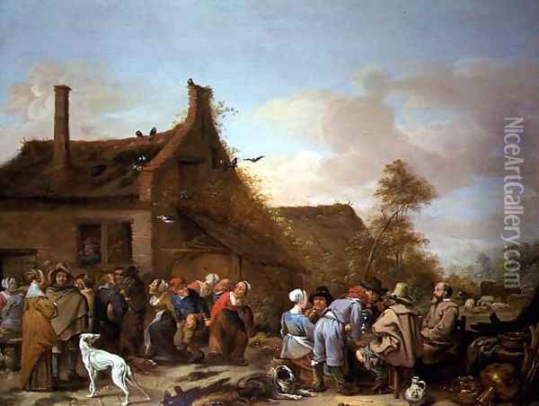 Peasants Merrymaking outside an Inn Oil Painting - Erasmus de Bie