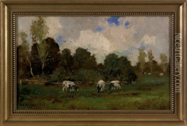 Landscape With Cows Oil Painting - Martinus Jacobus Nefkens