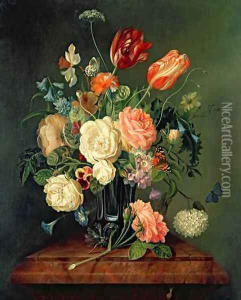 Still Life with Mixed Flowers Oil Painting - Josef Holstayn