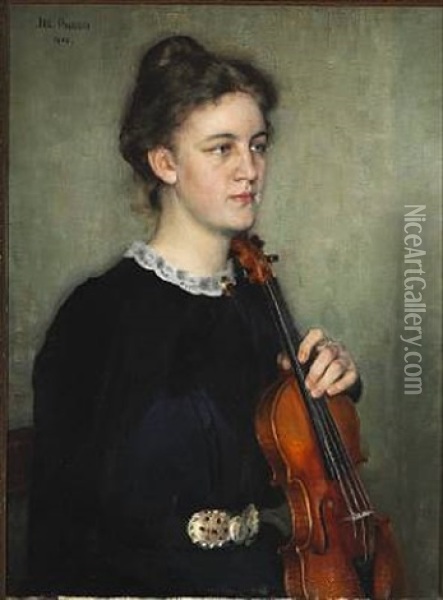 Portraet Af Violinistinden Frk. Karen Bramsen Oil Painting - Julius Paulsen