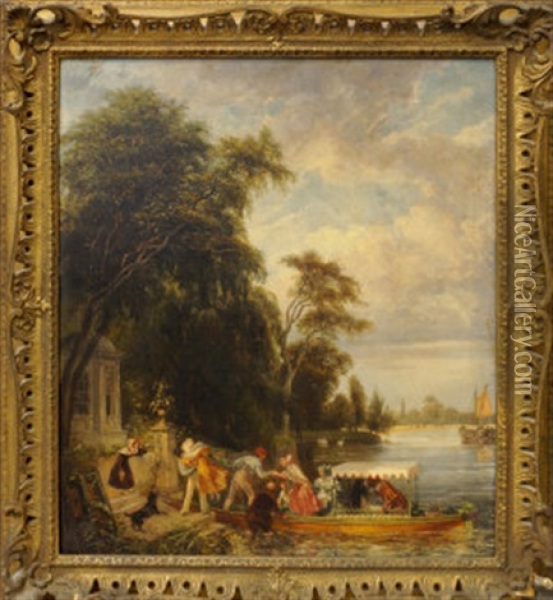A Water Party By Garrick's Temple, Hampton Oil Painting - John James Chalon