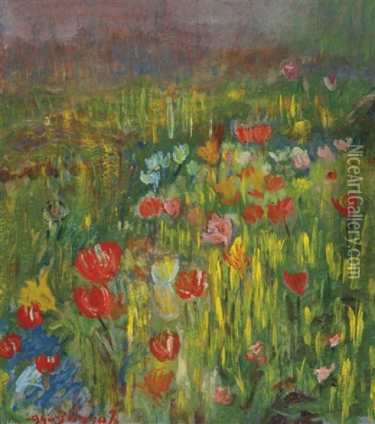 Poppies Oil Painting - Robert Vonnoh