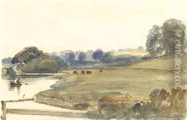 The lake at Burghley House Oil Painting - Peter de Wint