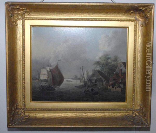 Dutch Canal Scene Oil Painting - Elizabeth Coleridge