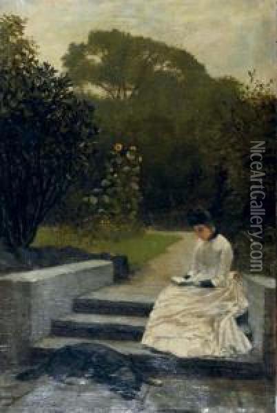 Reading In The Garden Oil Painting - Julius Mandes Price