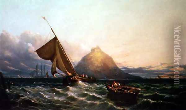 Fishing Boats off St. Michaels Mount Oil Painting - John Syer