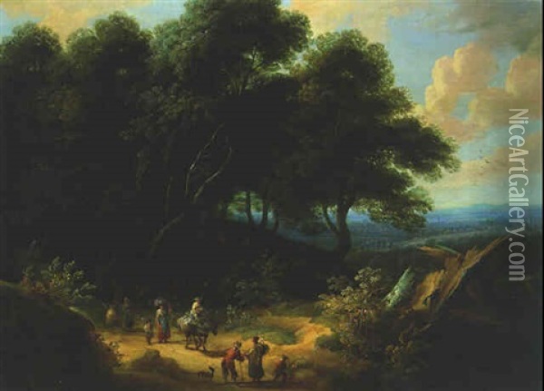 A Landscape With Peasants On A Sandy Track On Their Way To Market Oil Painting - Jacques d' Arthois