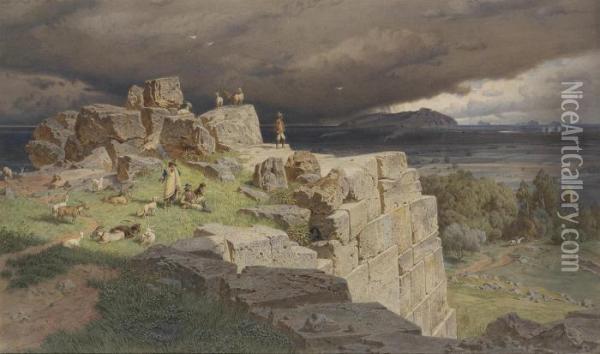 Cyclopean Walls, Mycenae Oil Painting - Carl Friedrich H. Werner