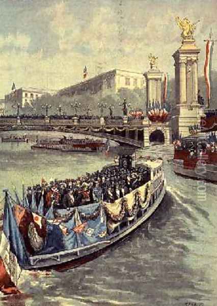 The Opening of the Exhibition The Official Flotilla from Le Petit Journal April 1900 Oil Painting - Fortune Louis Meaulle