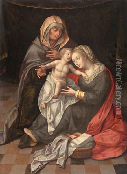 The Virgin and Child with Saint Anne Oil Painting - Lambert Lombard