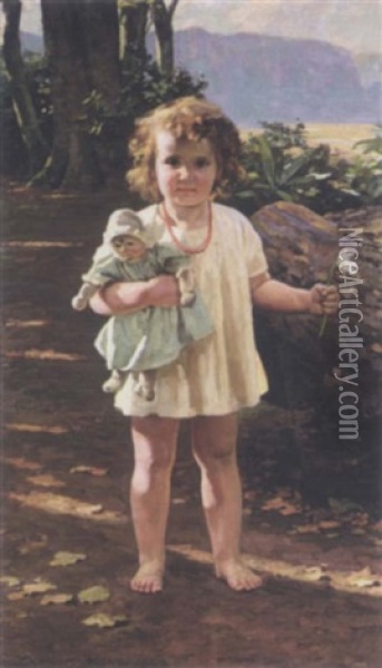 Girl With Flowers Oil Painting - Gunning King