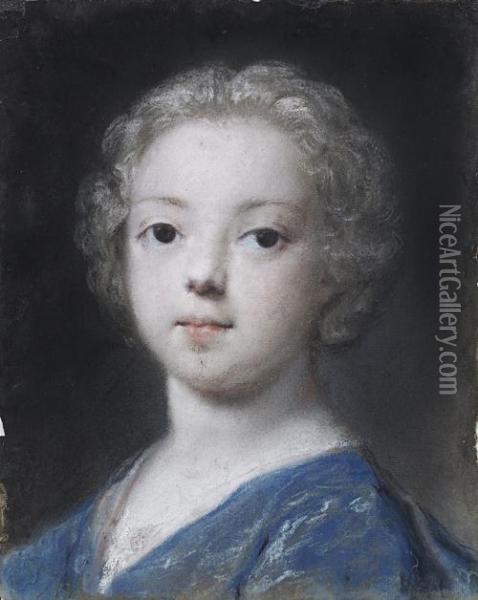 Portrait Of A Young Child, Bust-length, Inblue Costume Oil Painting - Rosalba Carriera