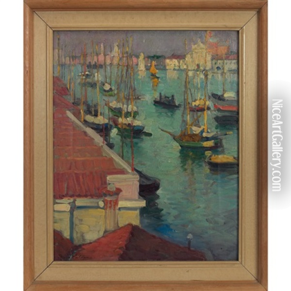 Boats In Harbor Oil Painting - Dixie Selden