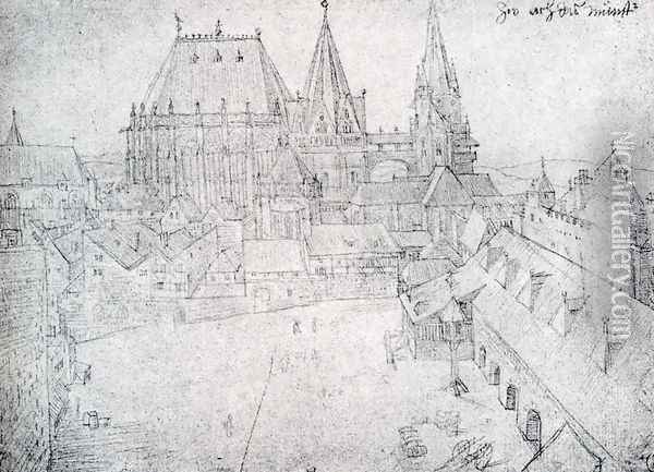 The Cathedral Of Aix La Chapelle With Its Surroundings Seen From The Coronation Hall Oil Painting - Albrecht Durer