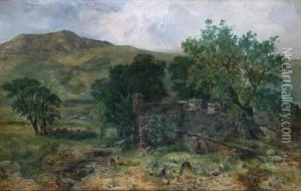 Old Mill At Nantille, Carnaervonshire Oil Painting - John Wright Oakes