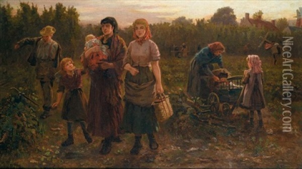 Evening: Return From The Hop Fields Oil Painting - Robert Ponsonby Staples