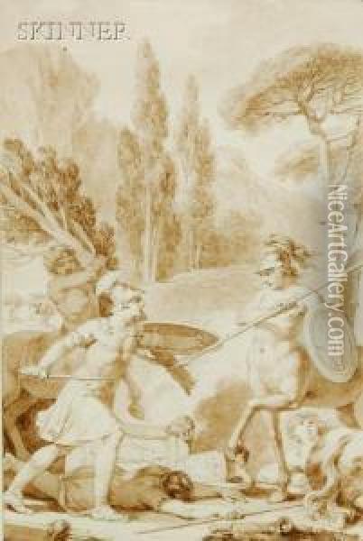 Battle Of The Centaurs Oil Painting - Jean Jacques Francois Le Barbier