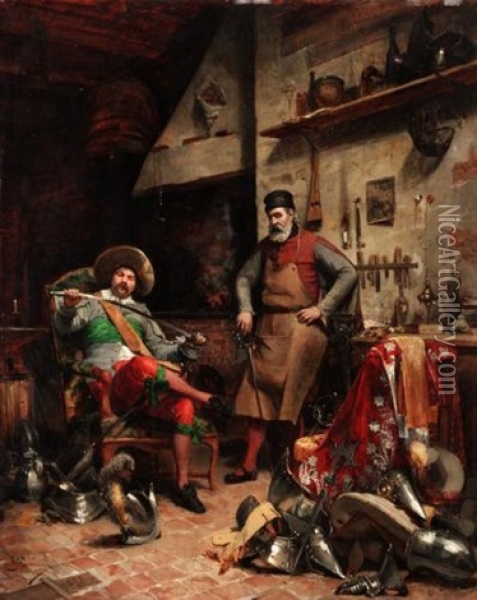 A Fine Blade Oil Painting - (Alfred Louis Vigny) Jacomin