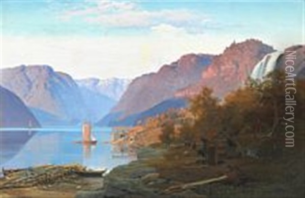 Norwegian Landscape From Burdalen Hardanger, Norway Oil Painting - Anton Edvard Kjeldrup