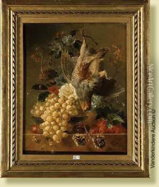 Nature Morte Aux Fleurs, Aux Fruits Et Au Trophee Dechasse Oil Painting - Georgius Jacobus J. Van Os