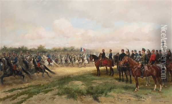 Defile De Cavalerie Aux Grandes Manoeuvres Oil Painting - Edouard Jean Baptiste Detaille