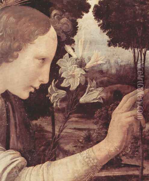 Annunciation (detail) 7 Oil Painting - Leonardo Da Vinci