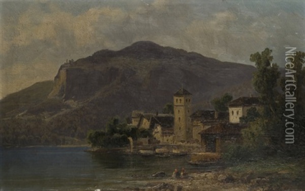 Veduta Di Borgo Lacustre Oil Painting - Giovanni Battista Lelli