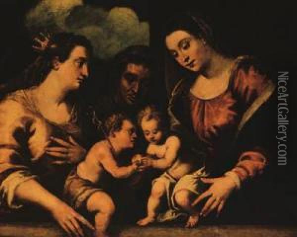 The Madonna And Child With The 
Infant Saint John The Baptist, Saintelizabeth And Saint Catherine Of 
Alexandria Oil Painting - Domenico Tintoretto