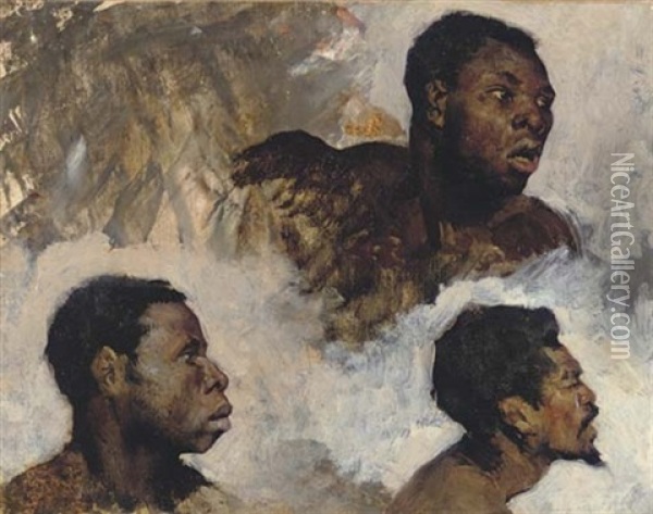 Studies Of Black Men Oil Painting - Henri Regnault
