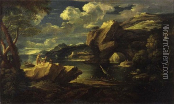 Marina Mediterranea Con Promontorio Roccioso Oil Painting - Jacob De Heusch