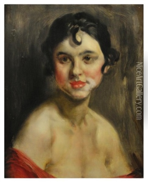 Lady Oil Painting - Bertalan Karlovszky
